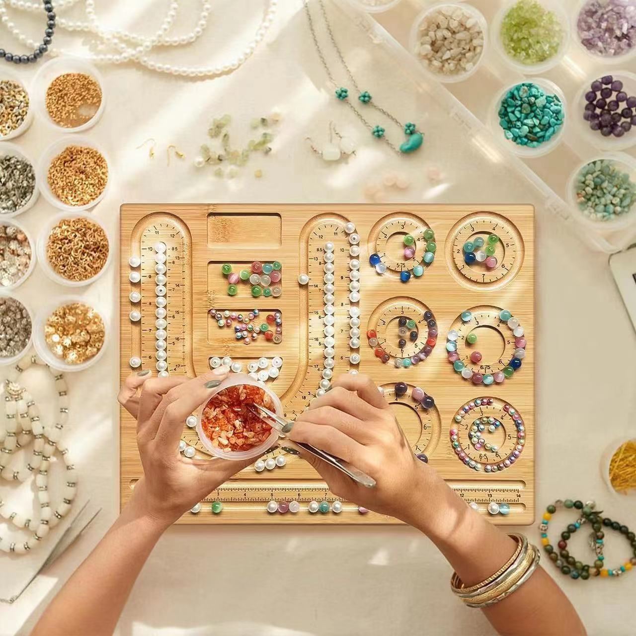Jewelry Making Board - Bandeja de cuentas flocada de madera,